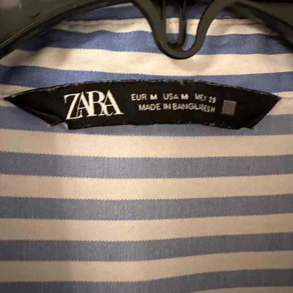 ZARA Striped Poplin Shirt. Blue White. M - Picture 6 of 7